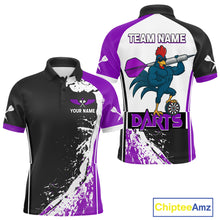 Load image into Gallery viewer, Purple Fiery Rooster Fury Dart Arrow Men Funny Darts Polo Shirt Custom Name Darts Jersey NYN2112