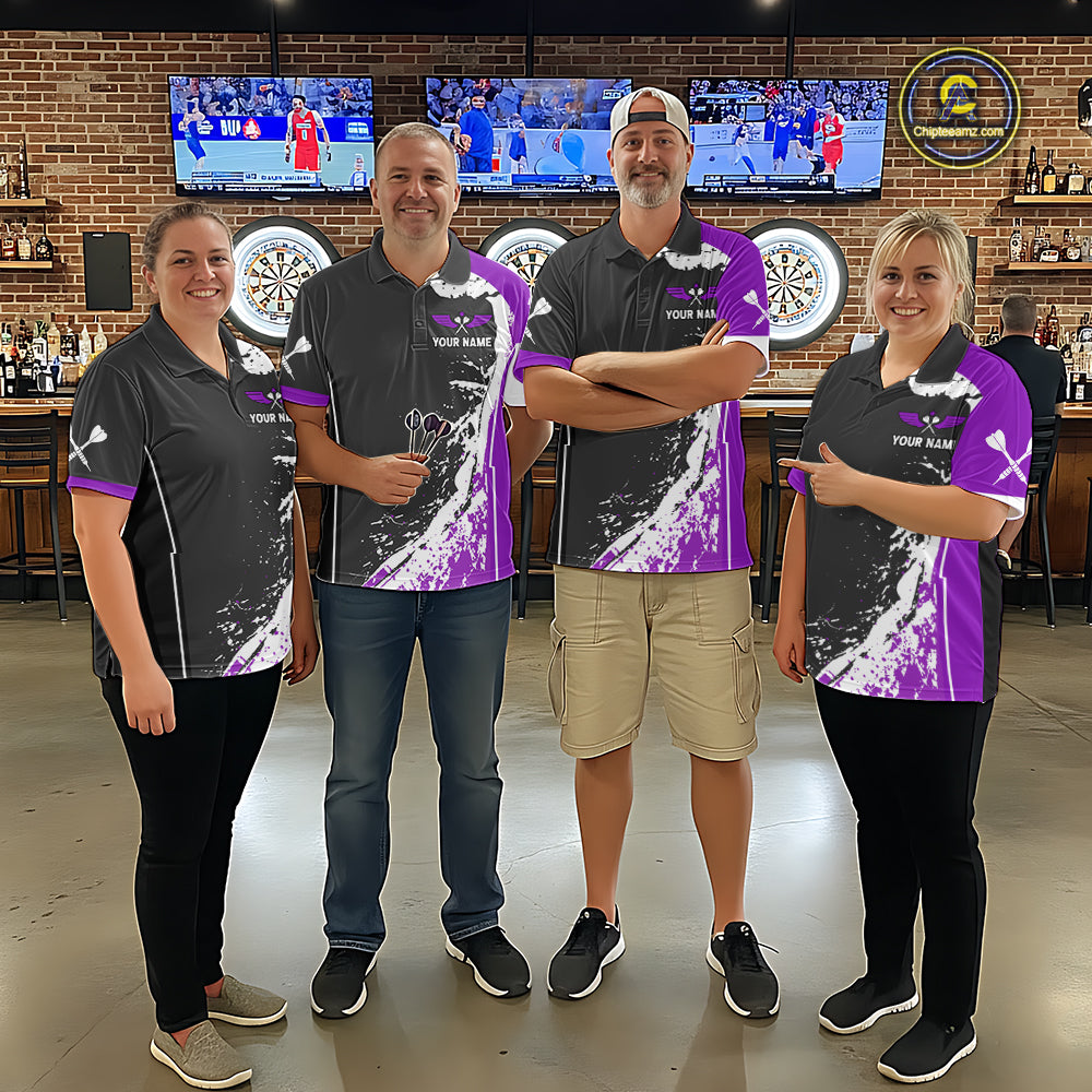 Purple Fiery Rooster Fury Dart Arrow Men Funny Darts Quarter- Zip Shirt Custom Name Darts Jersey NYN2112