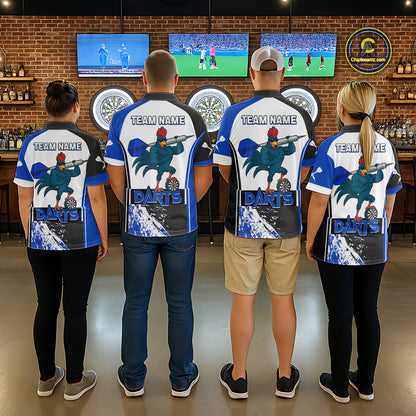 Blue Fiery Rooster Fury Dart Arrow Women Funny Darts Quarter- Zip Shirt Custom Name Darts Jersey NYN2113