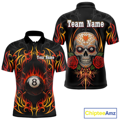 Skull Tribal Ball Pool Men Billiard Polo & 1/4-Zip Shirts Custom Flame 8 Ball Billiard Attire NYN2389