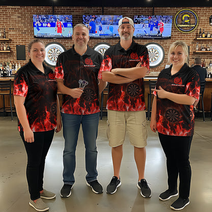 Custom Red Flaming Grim Reaper Dartboard Men Dart Polo Shirt Personalized Skull Dart Team Jerseys NYN2774