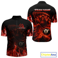 Load image into Gallery viewer, Custom Red Flaming Grim Reaper 8 Ball Billiard Pool Shirts For Men Bowling Polo &amp; 1/4-Zip Jersey NYN2775