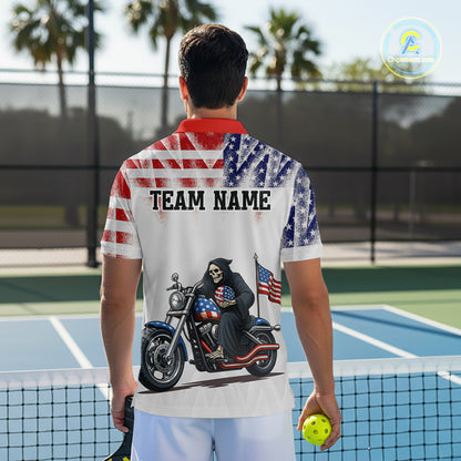 Custom Grim Reaper Motorcycle Pickleball Jersey For Men Patriotic Pickleball Paddle Shirts NYN2132