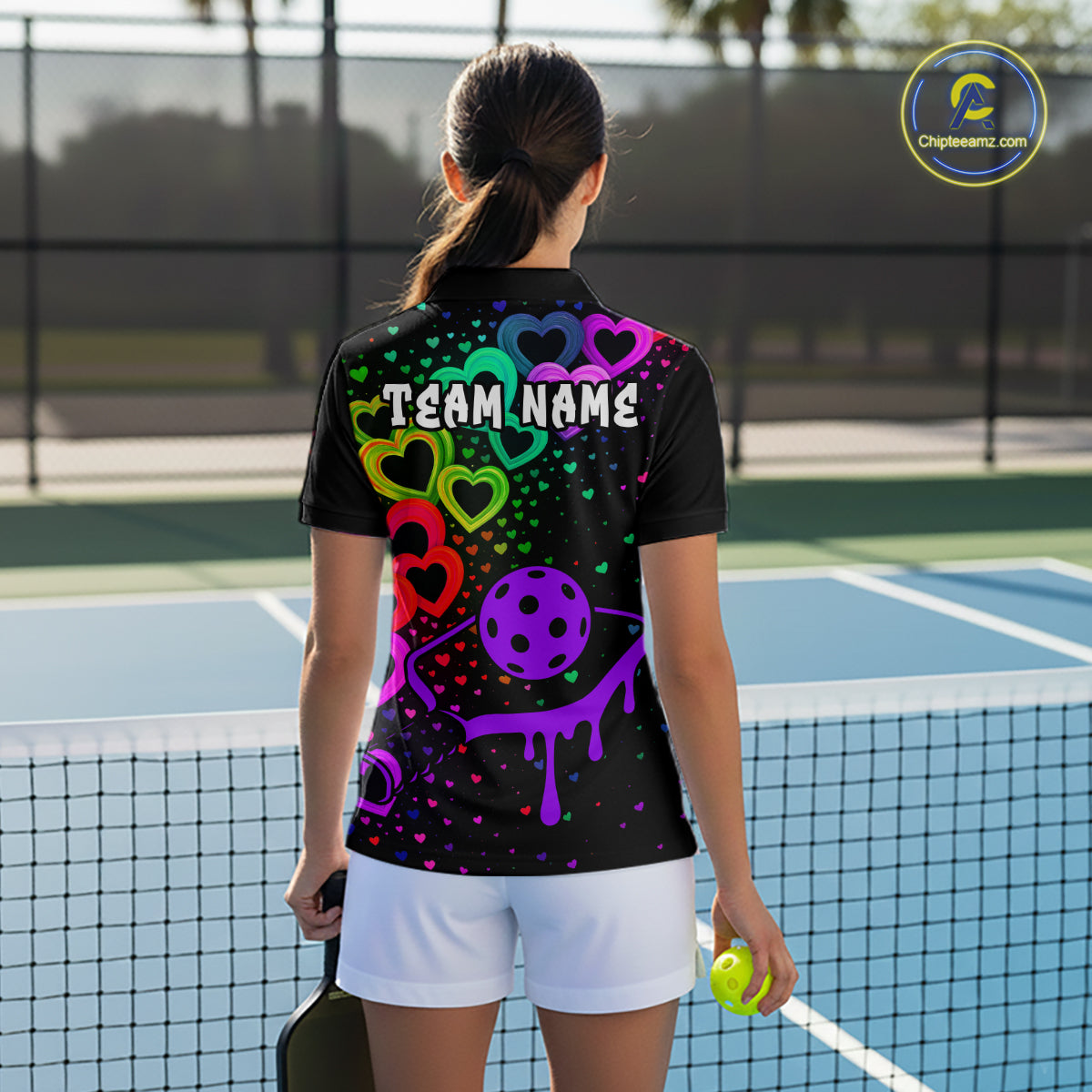 Custom Colorful Heart Dripping Pickleball Paddle League Jerseys For Women Pickleball Shirts NYN2139