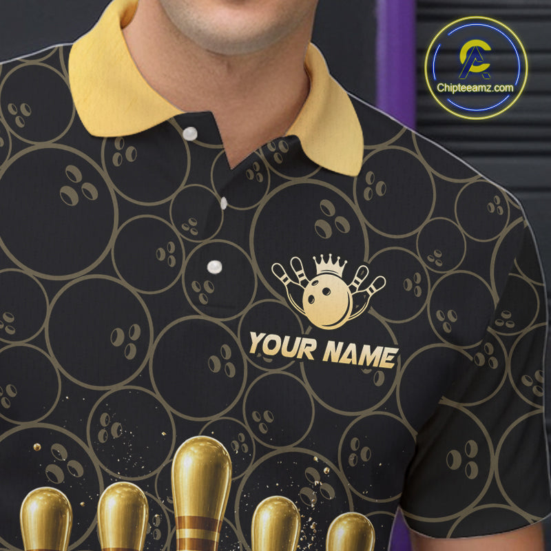 Splatter Gold Dripping Bowling And Pins Jerseys For Men Custom Bowling Ball Shirt Team Attire NYN3180