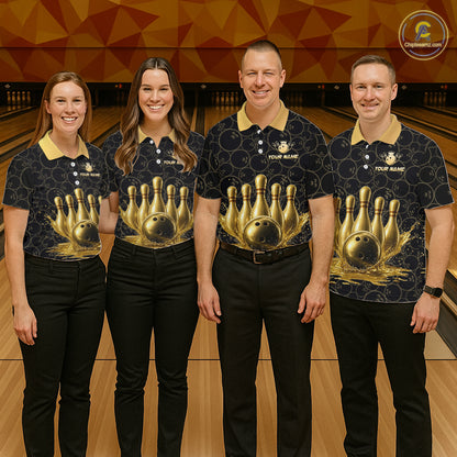 Splatter Gold Dripping Bowling And Pins Jerseys For Men Custom Bowling Ball Shirt Team Attire NYN3180