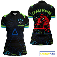 Load image into Gallery viewer, Multi Color Techno Grid &amp; Bull Women's Darts Shirt - Custom Name For Darts Jersey NYN0475