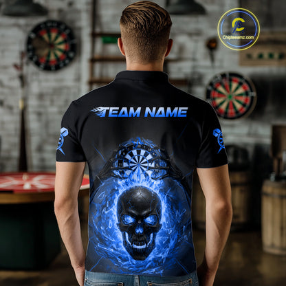 Custom Blue Flames Skull Broken Glass Men Darts Polo Shirt Outfits Dart Jerseys NYN1903