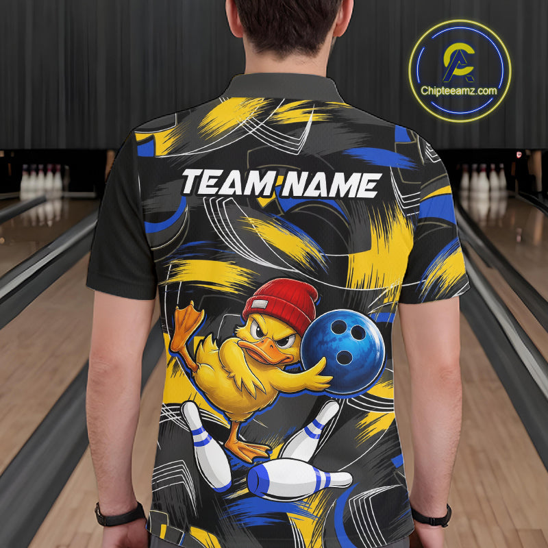 Blue And Yellow Funny Duck Bowling Shirts For Men Personalized Bowling Team Name Outfits NYN3190