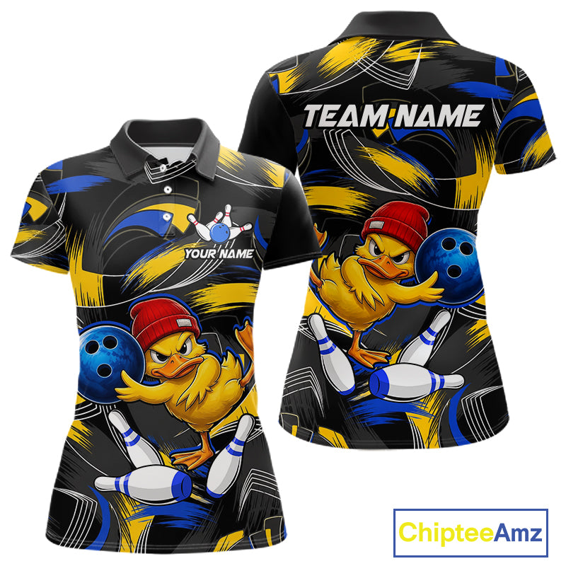 Blue And Yellow Funny Duck Bowling Shirts For Women Personalized Bowling Team Name Outfits NYN3190