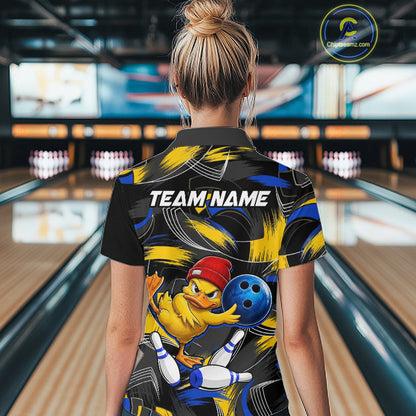 Blue And Yellow Funny Duck Bowling Shirts For Women Personalized Bowling Team Name Outfits NYN3190