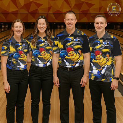 Blue And Yellow Funny Duck Bowling Shirts For Men Personalized Bowling Team Name Outfits NYN3190