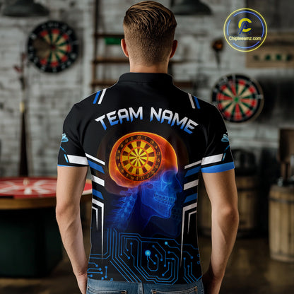 Futuristic Darts Team Shirt For Men - Skull Head & Neuro Tech Style | Custom Name NYN0482