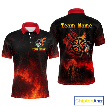 Medieval Power Darts Team Shirt For Men - Flaming Dartboard & Castle | Custom Name NYN0485