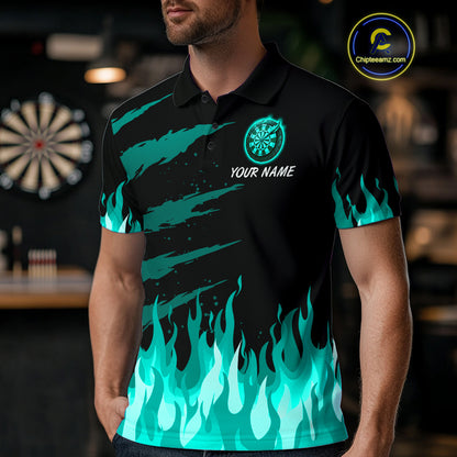 Custom Turquoise Flames Phoenix Dartboard Dart Polo Jersey For Men Dart Tournament Team Shirts NYN0982