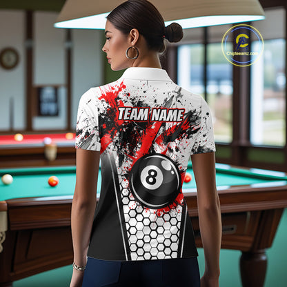 Custom Splatter 8 Ball Pool Jersey For Women Black And Red Splash Billiard Team Jerseys NYN4012