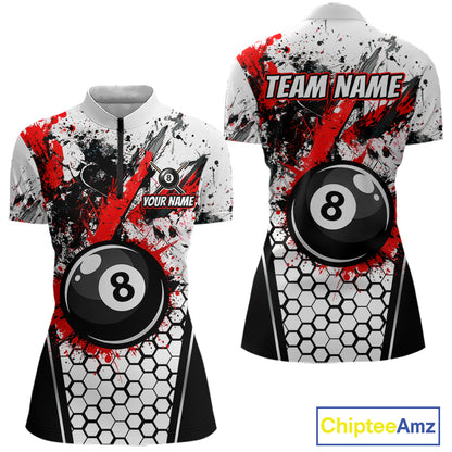 Custom Splatter 8 Ball Pool Jersey For Women Black And Red Splash Billiard Team Jerseys NYN4012