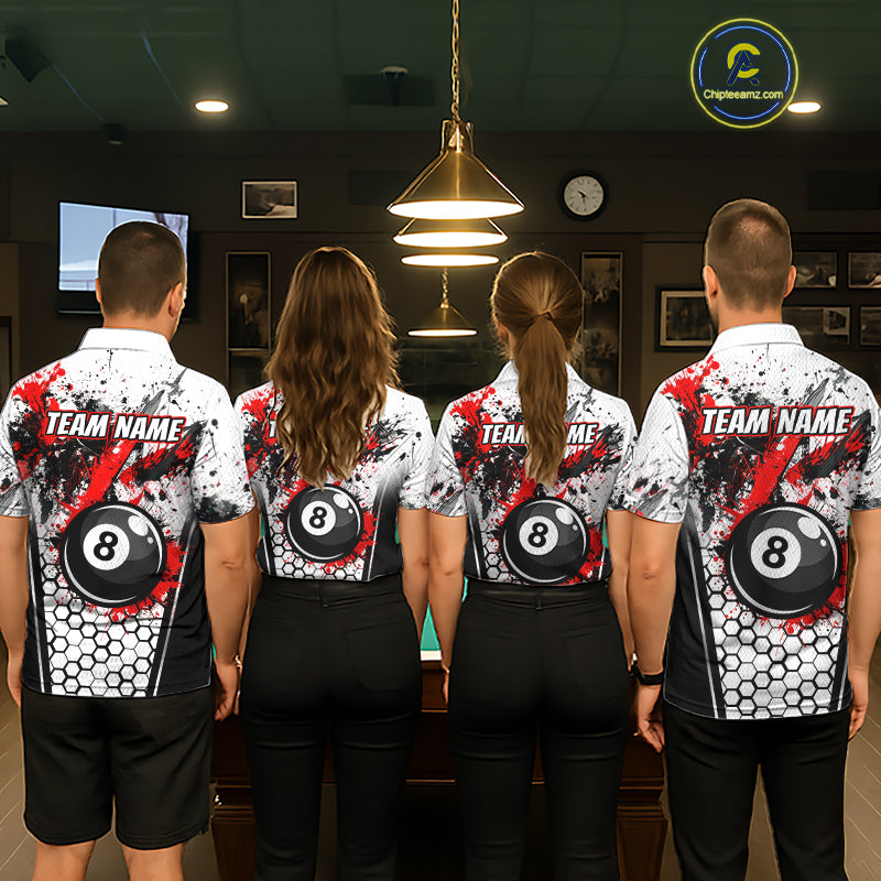 Custom Splatter 8 Ball Pool Jersey For Men Black And Red Splash Billiard Team Jerseys NYN4012