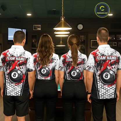 Custom Splatter 8 Ball Pool Jersey For Men Black And Red Splash Billiard Team Jerseys NYN4012