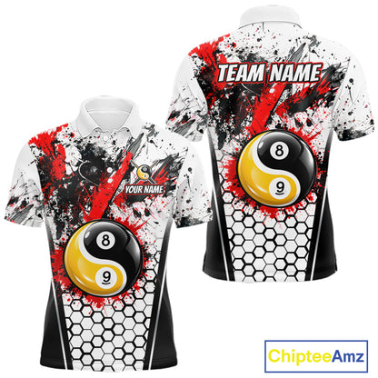 Custom Splatter Yin-Yang 8 Ball & 9 Ball Pool Jersey For Men Red Splash Billiard Team Jerseys NYN4013