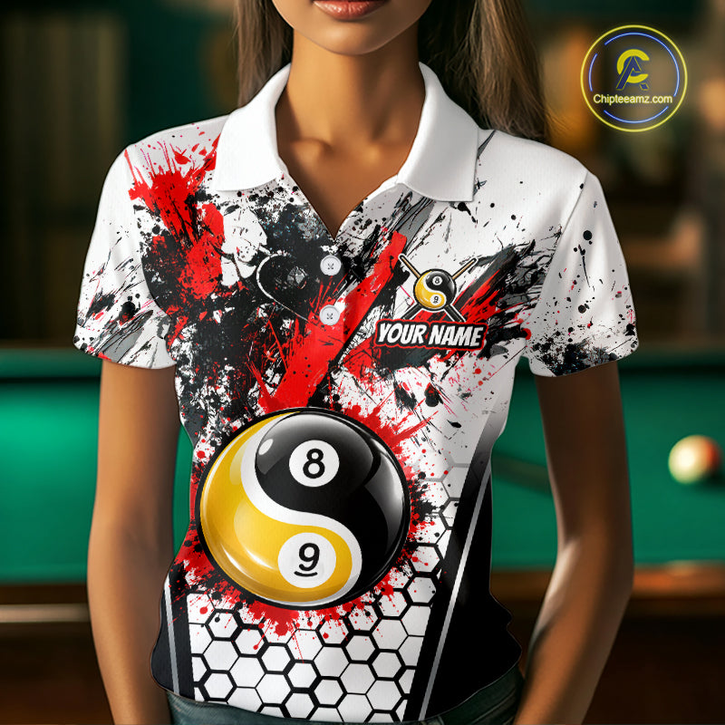 Custom Splatter Yin-Yang 8 Ball & 9 Ball Pool Jersey For Women Red Splash Billiard Team Jerseys NYN4013