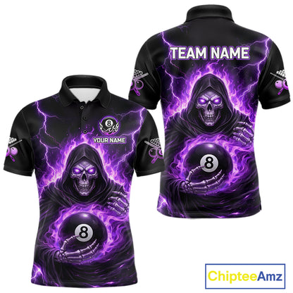 Fire Flame Grim Reaper Holding 8 Ball Pool Men Polo & 1/4-Zip Shirt Personalized Billiard Gifts NYN2434