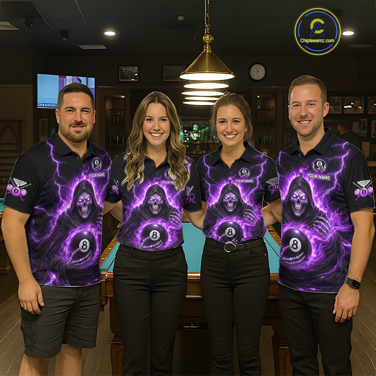Fire Flame Grim Reaper Holding 8 Ball Pool Men Polo & 1/4-Zip Shirt Personalized Billiard Gifts NYN2434