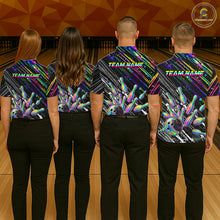 Load image into Gallery viewer, Holographic Strike Bowling Ball &amp; Pins Jersey For Men Custom Splatter Paint Bowling Team Shirts NYN3200