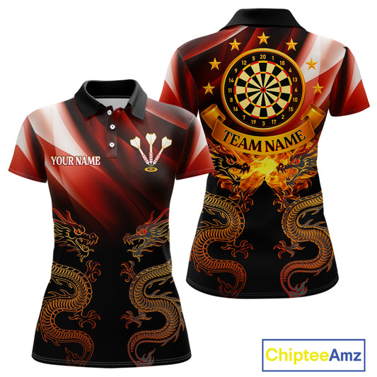 Flame Dragons With Golden Darts Women's Darts Team Shirt - Custom Name For Players NYN0500