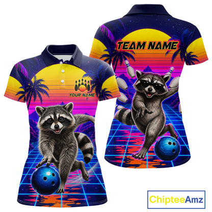 Funny raccoon bowling polo shirt for women custom bowling team jersey mockup