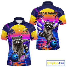 Load image into Gallery viewer, Funny raccoon bowling polo shirt for men custom bowling team jersey mockup