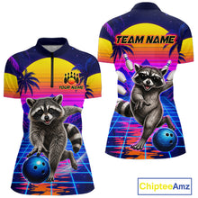 Load image into Gallery viewer, Funny raccoon quarter zip bowling shirt for women custom bowling jersey mockup