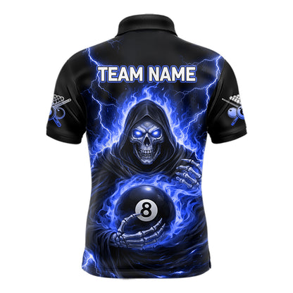 Blue Flames Grim Reaper Holding 8 Ball Pool Men Polo & 1/4-Zip Shirt Personalized Billiard Gifts NYN2661