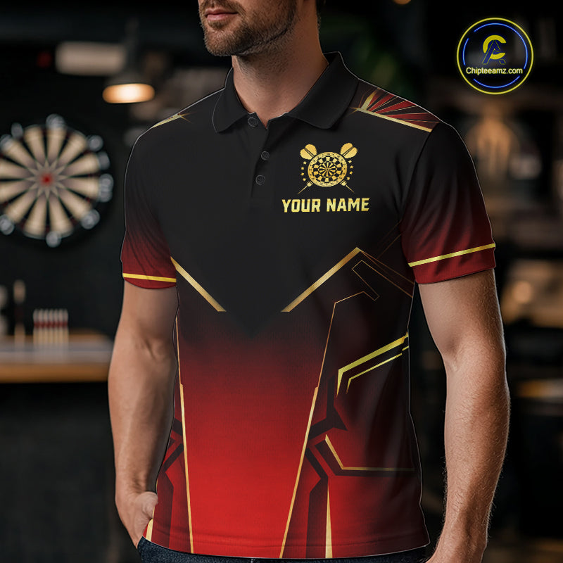 Black, Red And Gold Crown Dartboard Men Darts Polo & 1/4-Zip Shirts Custom Darts Outfits Team Jersey NYN3035