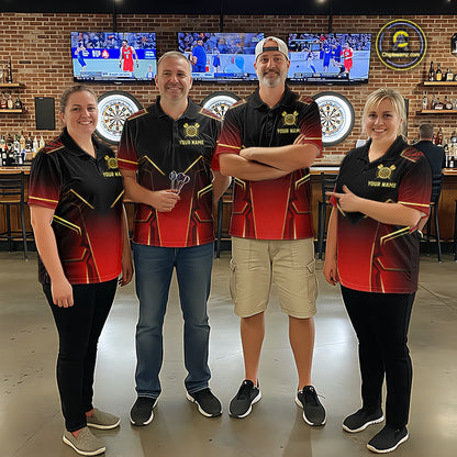 Black, Red And Gold Crown Dartboard Men Darts Polo & 1/4-Zip Shirts Custom Darts Outfits Team Jersey NYN3035