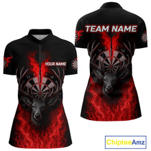 Load image into Gallery viewer, Custom Purple Flames Dartboard Deer Funny Dart Women 1/4-Zip Shirt Dart Team Jerseys NYN1632