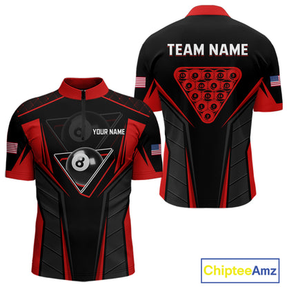 Black And Red Billiard Ball Pool Men Polo & 1/4-Zip Shirt Custom 8 Ball 3D Billiards Jerseys NYN2451