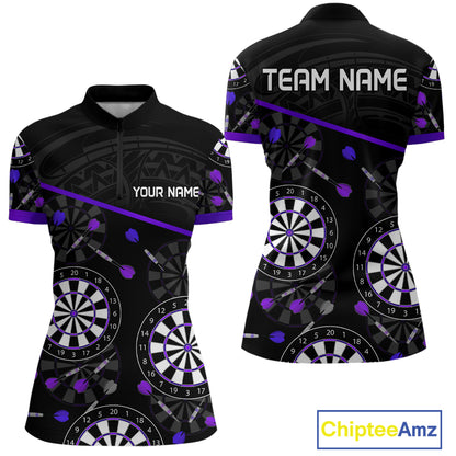 Women's Custom Darts Shirt With Purple-Black Dartboard And Arrows Pattern NYN0264
