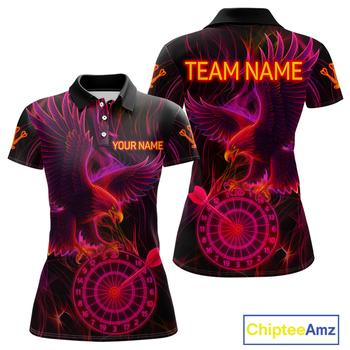 Purple Neon Eagle Dartboard Custom Darts Polo Shirt For Women - Darts Team Jersey NYN0741