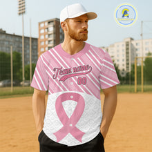 Load image into Gallery viewer, Custom White-Pink Ribbon Baseball Jerseys For Men Breast Cancer Awareness Baseball Shirt NYN1384