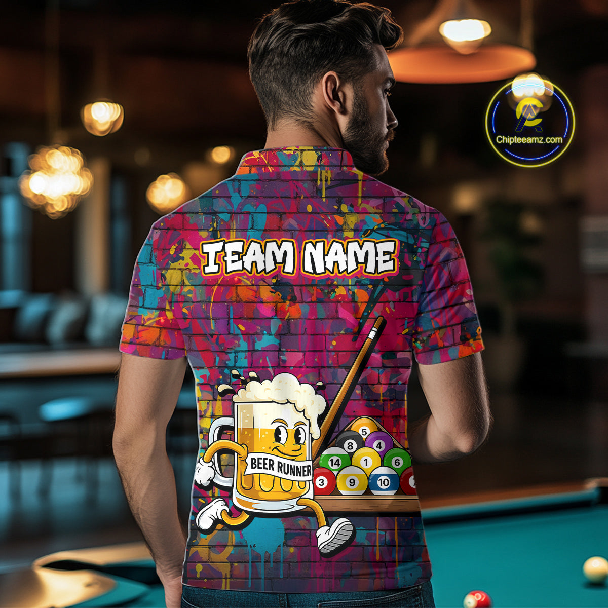 Funny Beer Play Pool 8 Ball Men's Billiard Team Shirt Custom Colorful Splatter Billiard Attire NYN2476