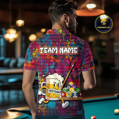 Funny Beer Play Pool 8 Ball Men's Billiard Team Shirt Custom Colorful Splatter Billiard Attire NYN2476