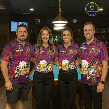 Funny Beer Play Pool 8 Ball Men's Billiard Team Shirt Custom Colorful Splatter Billiard Attire NYN2476