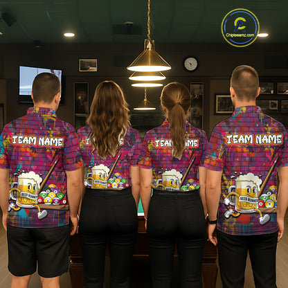 Funny Beer Play Pool 8 Ball Men's Billiard Team Shirt Custom Colorful Splatter Billiard Attire NYN2476