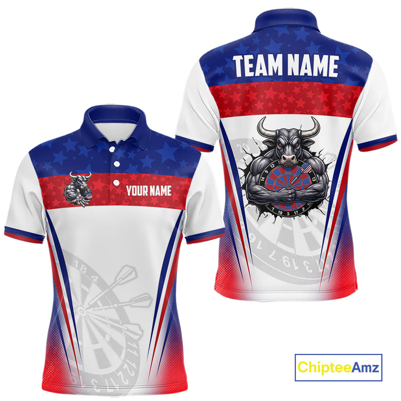 Men's funny bull American flag dart polo shirt mockup patriotic dart jersey