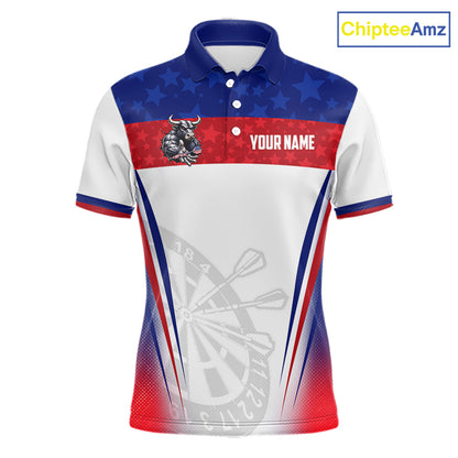 Men's funny bull American flag dart polo shirt mockup patriotic dart jersey