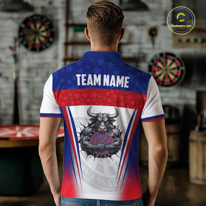 Man wearing patriotic bull dart shirt American flag dart uniform