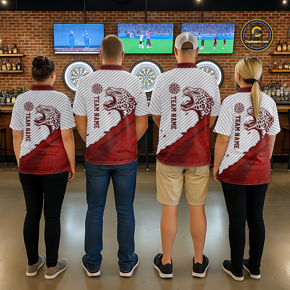 Personalized White And Red Striped Leopard Darts Quarter-Zip Shirts For Men Dart Team Jerseys NYN2197