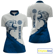 Load image into Gallery viewer, Personalized White And Blue Striped Leopard Darts Quarter-Zip Shirts For Women Dart Team Jerseys NYN2198