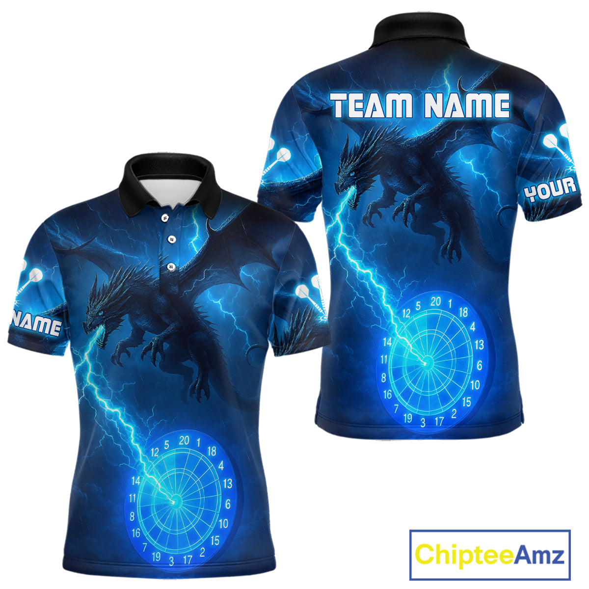 Custom Dragon Lightning Blue Dartboard Dart Team Shirt For Men, Outfits Dart Jerseys NYN1071
